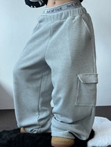 WAFFLE PUNCHING 🧇WIDE CARGO PANTS 🩶🖤2CCOLOR