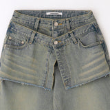 Layer denim wide pants