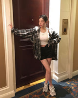 [Bellide made] エアープレーンフーディドルーズフィットチェックシャツ