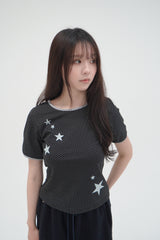 DOT STAR LINGER SLIM T-SHIRTS [BLACK]