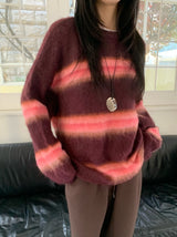 Hazy Hairy Stripe Loose Rose-Fit Knit