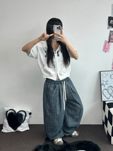 PINTUCK BANDING COTTON DENIM LONG PANTS 🩵🩷🤎3COLOR