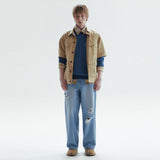 DAMAGED CUTTING DENIM PANTS-BLUE(M)