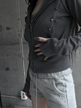 studded slim fit hooded zip-up (2color)