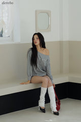 Unbalanced off-shoulder gray loose fit sweatshirt