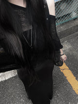 see-through overfit knit cape