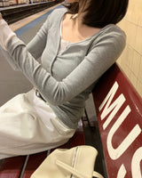 [ORIGINAL] Clock Ribbed Henley Neck Long-Sleeve T-Shirt