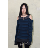 オーバーロックオフショルダーTシャツ : ST. ブルー