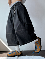 VIVID STITCH BALLOON DENIM BERMUDA 💙🖤🩵2COLOR