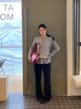 Gray Under Frill Layered Cardigan Top