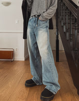 Pale wash wide denim pants