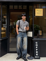 フロントカットラインヘンリーネック半袖Tシャツ