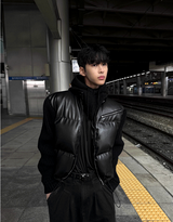 Deep Black Knit Leather Padding