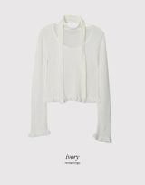 Feminine Frill Wool Crop Knit + Tie Set (3color)