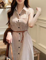 Tenza Stripe Sleeveless Shirt One Piece (Belt Set)