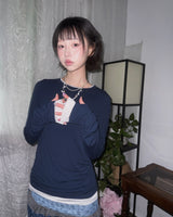 (3color) シャーリングストライプレイヤードウォーマーT [Thin Long Sleeve Tee]
