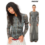 Printed slim-fitting cropped ultra-thin mesh skin garment