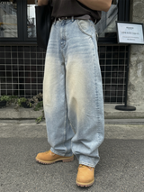 ティーンダイイングバックポケットバルーンデニムパンツ