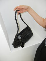 Woven Leather Pouch Rattan Shoulder Bag