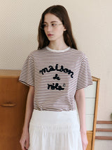 ストライプ メゾン ド ロラ エンブロイダリー Tシャツ ブラウン