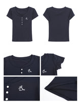Short Sleeve Button Slim Ribbed Short Sleeve Tee