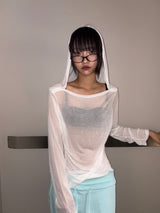 ミドル ドレープ ルーズ フーデッド ロングスリーブ Tシャツ 3カラー