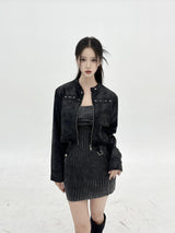 1059. Star stud suede crop jk (2color)