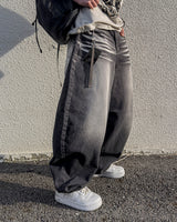 Sand Washing Wide Balloon Denim Pants