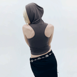 Hole Sleeveless Hoodie [Khaki]