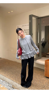 Gray Under Frill Layered Cardigan Top