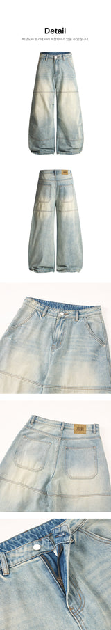 Slit wide denim pants