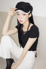 Black Layered Halterneck Strap Short Sleeve T-shirt