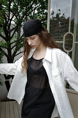 Seersucker check shirt, White