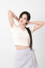 レースVネッククロップTシャツ White