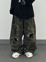 camo bio washed distressed pants