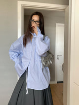 Blue Stripe Loose Fit Long Sleeve Shirt