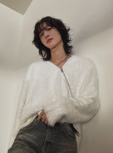Unbalanced angora zipper knit