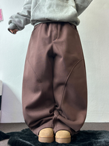 FLEECE-PICKABLE❤HARDY CIRCLE LINE BALLOON LONG SWEAT PANTS🤎🩶🖤3COLOR