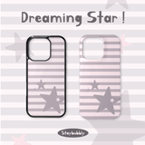 [DREAMING STAR] キュートストライプチェックパターン マグセーフガラスフォンケース