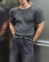 Washed Rib Muscle Fit Short Sleeve Knit