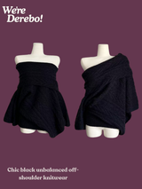 Chic black unbalanced off-shoulder knitwear