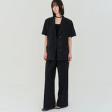 THREE PINTUCK SUMMER WOOL PANTS (BLACK)