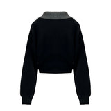 Halter collar sleeveless & long sleeve cropped knit two-piece set (2 colors)