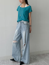 107 Damaged Wide Denim Pants