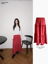 cotton frill bendable long skirt