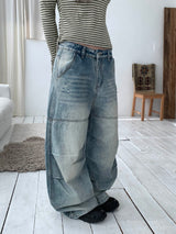 Slit wide denim pants