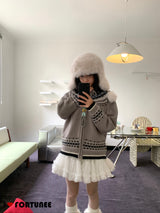 Jacquard Isle Hooded Knitwear Zip-Up Cardigan