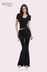 Liiv short-sleeve cap training shirring pants set (REGULAR PANTS)
