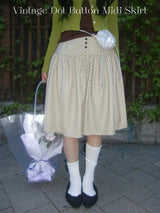 Vintage Dot Button Midi Skirt
