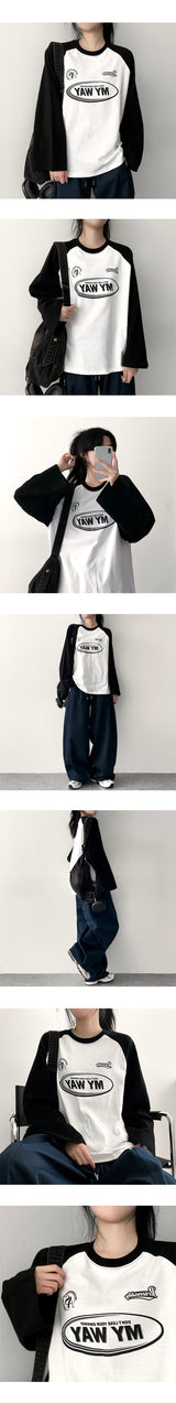 Eファーム カラー ラグランロングスリーブTシャツ